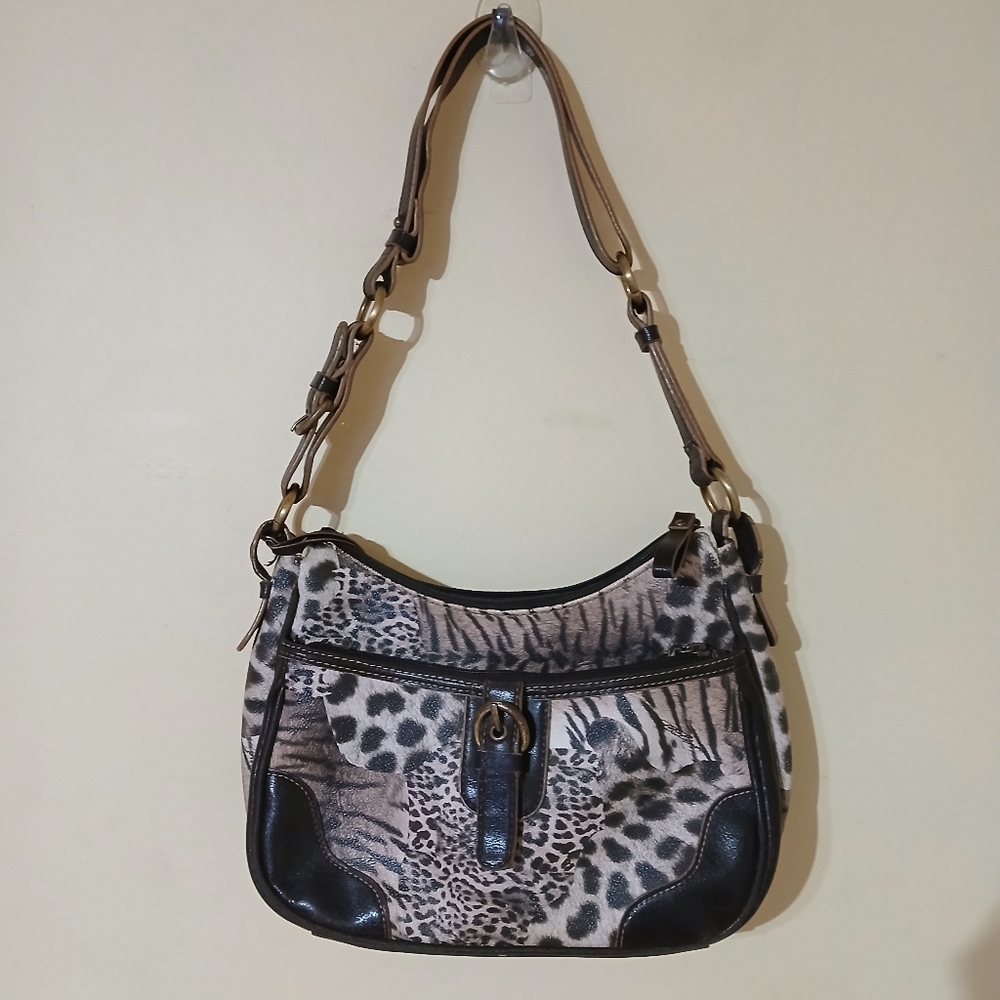 Vintage CL America Animal Print Pebbled Leather Buckle Shoulder Bag